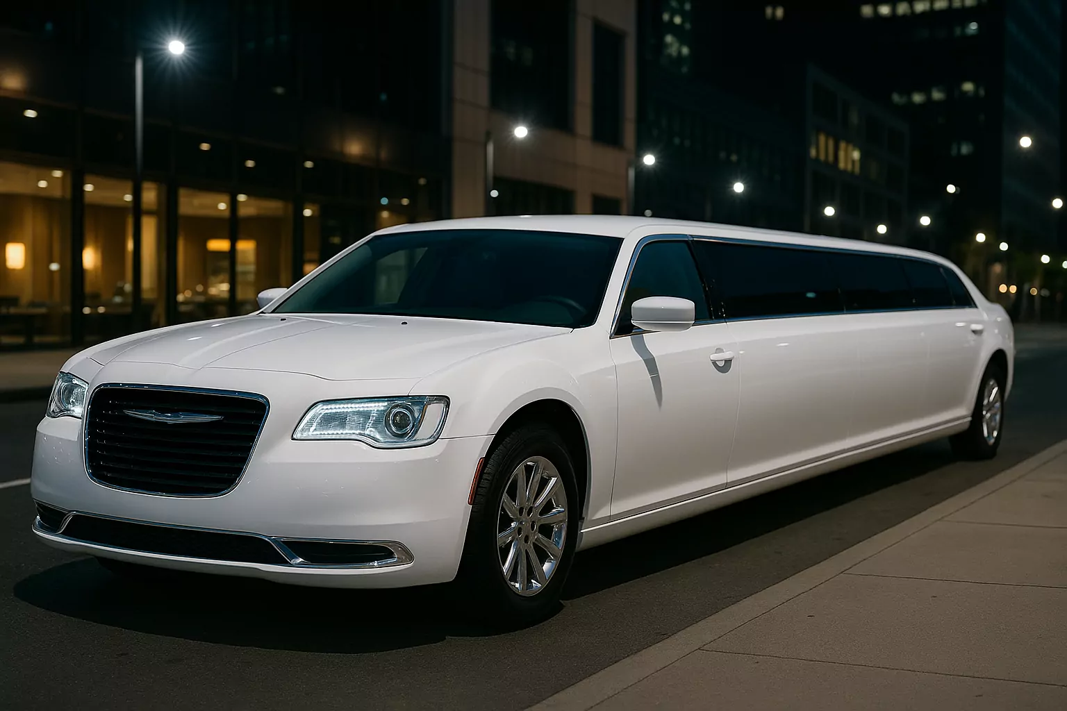 Representative 10 Passenger White Limousine exterior