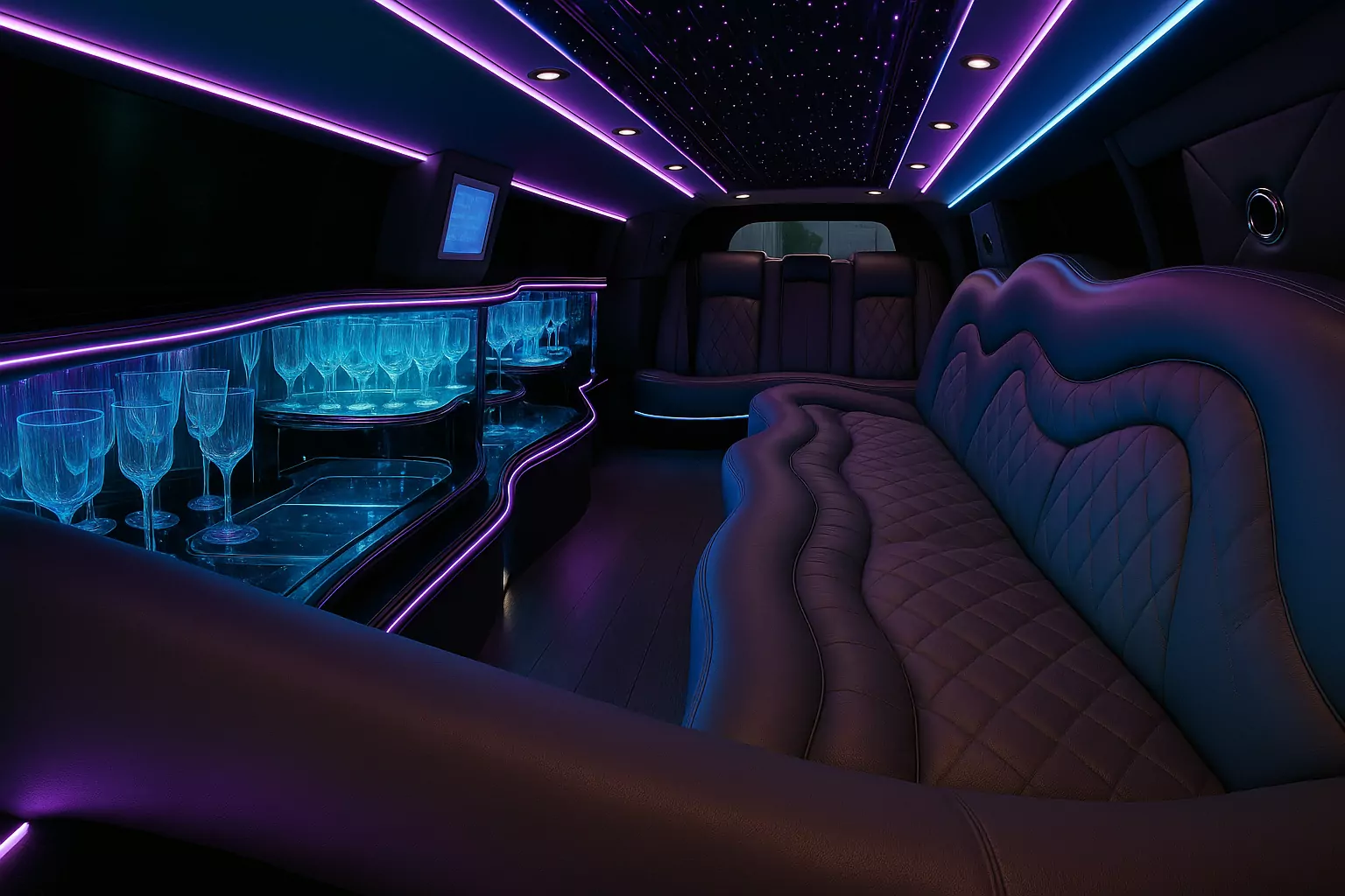 Representative 10 Passenger White Limousine cabin