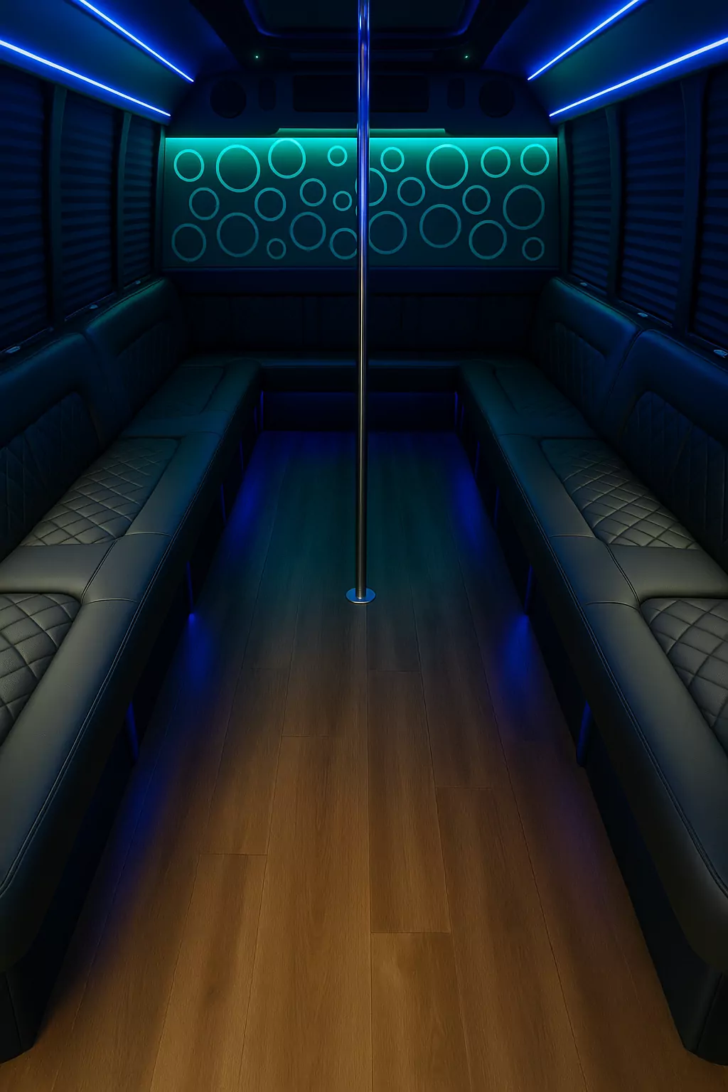 Representative 20 Passenger Party Bus cabin