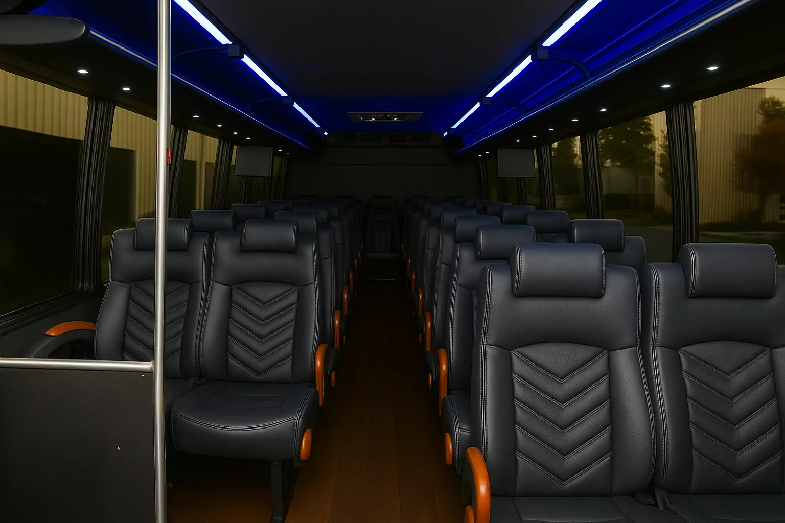 Representative 30 Passenger Coach Bus cabin