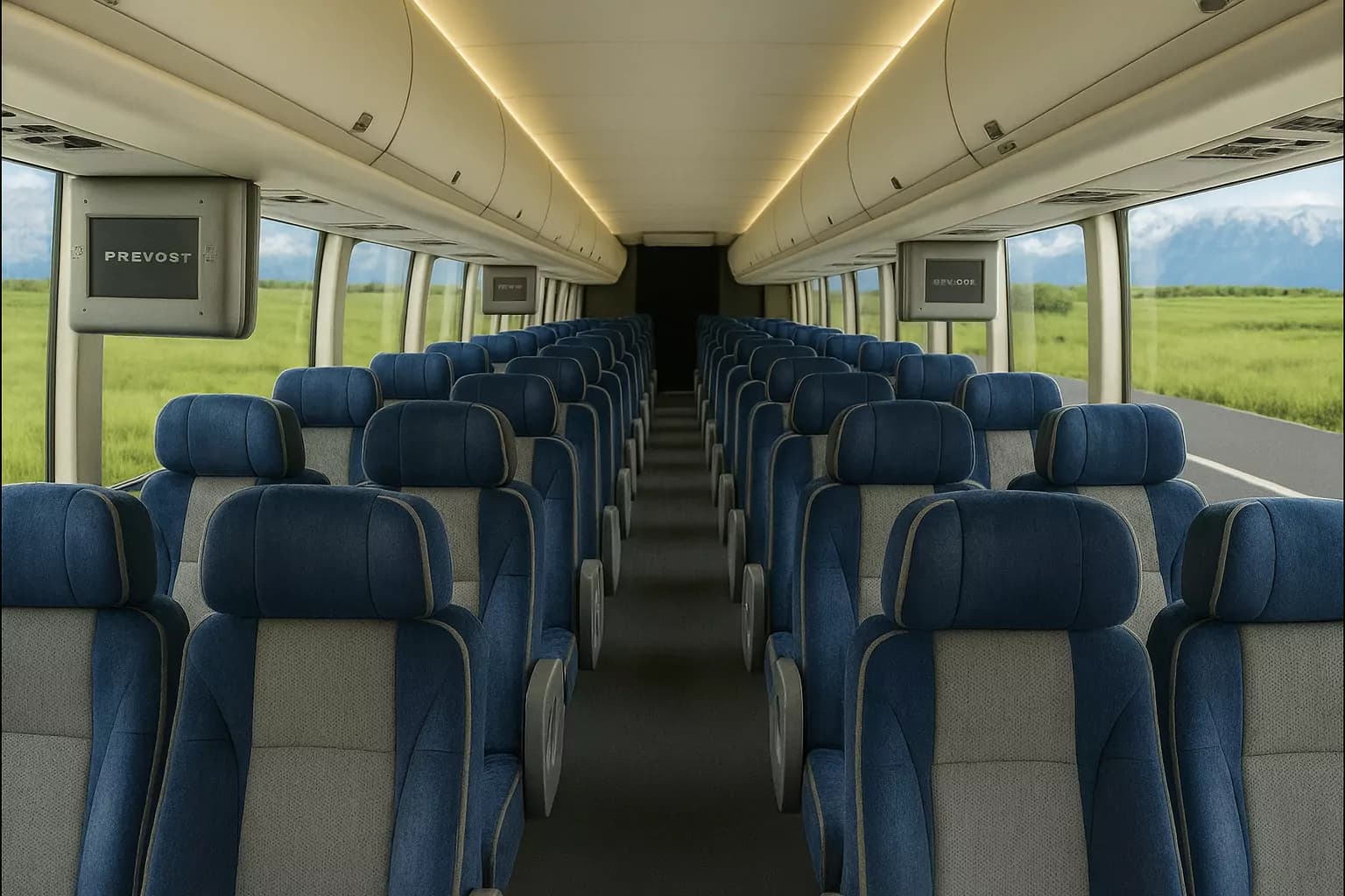 Representative 50 Passenger Coach Bus cabin