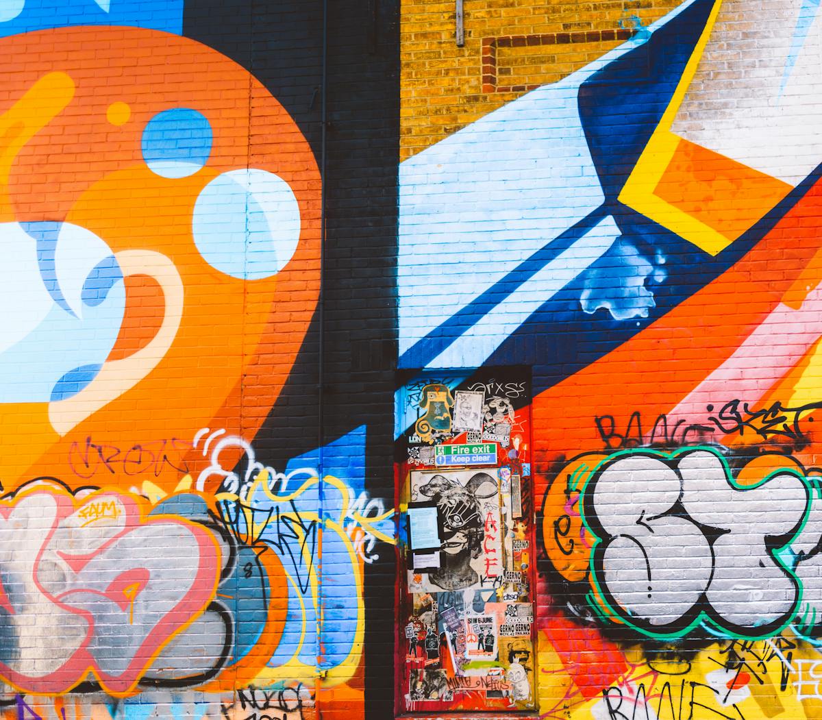 Colorful graffiti mural covering a wall