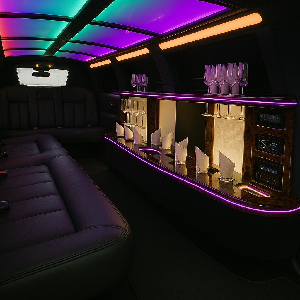 10 Passenger Limousine interior - Conroe limo rental