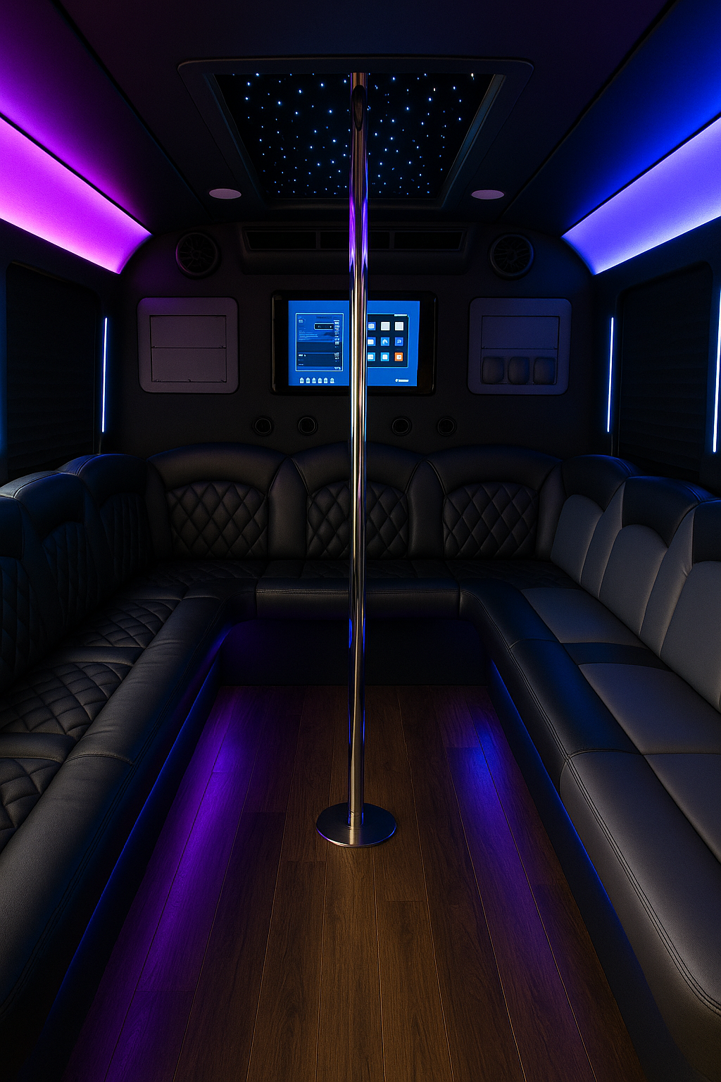 18 Passenger Party Bus interior