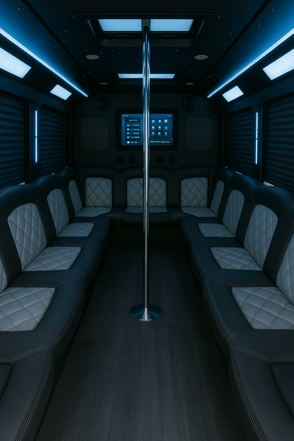22 Passenger Party Bus interior example