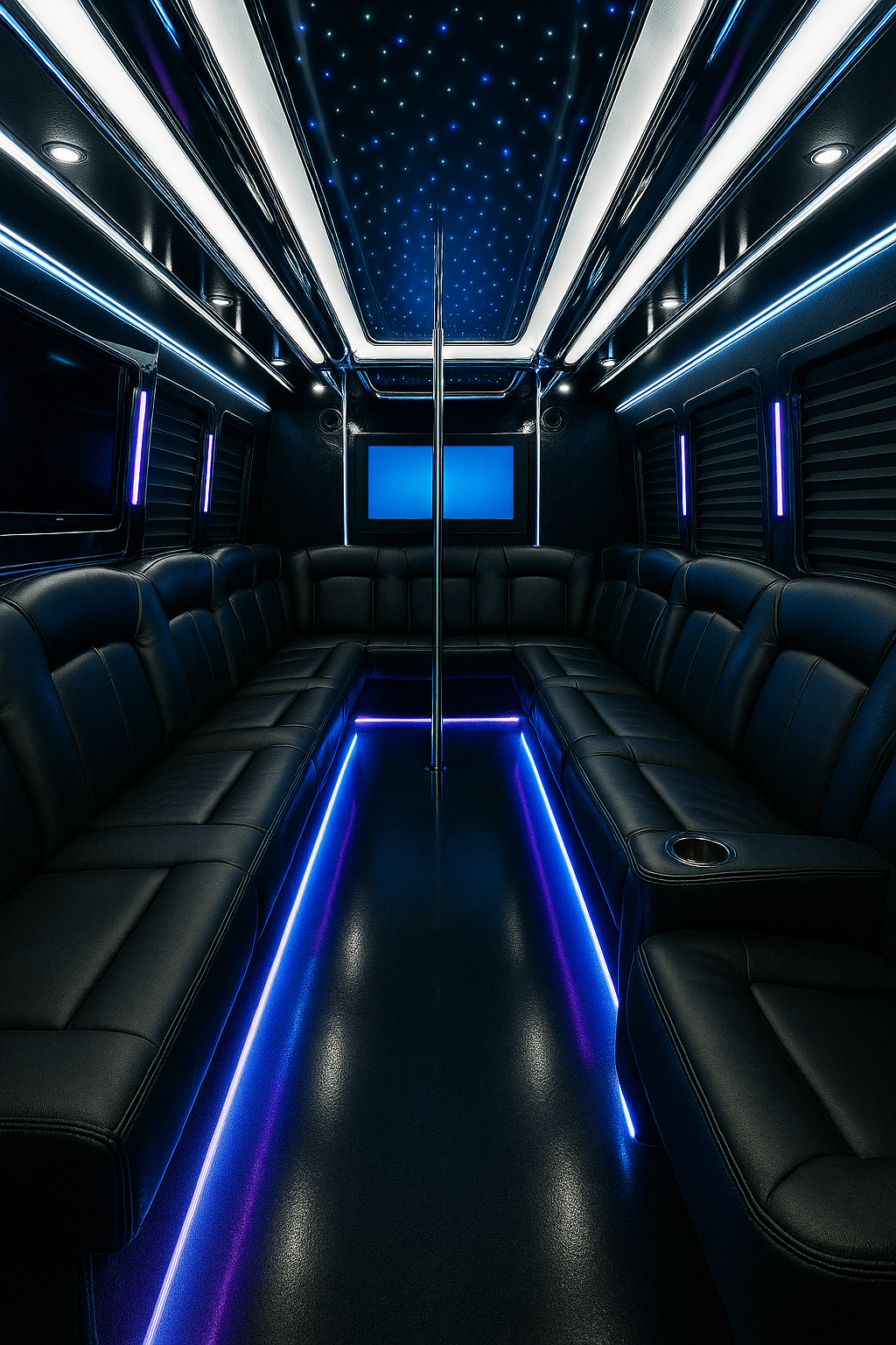 26 Passenger Party Bus interior example
