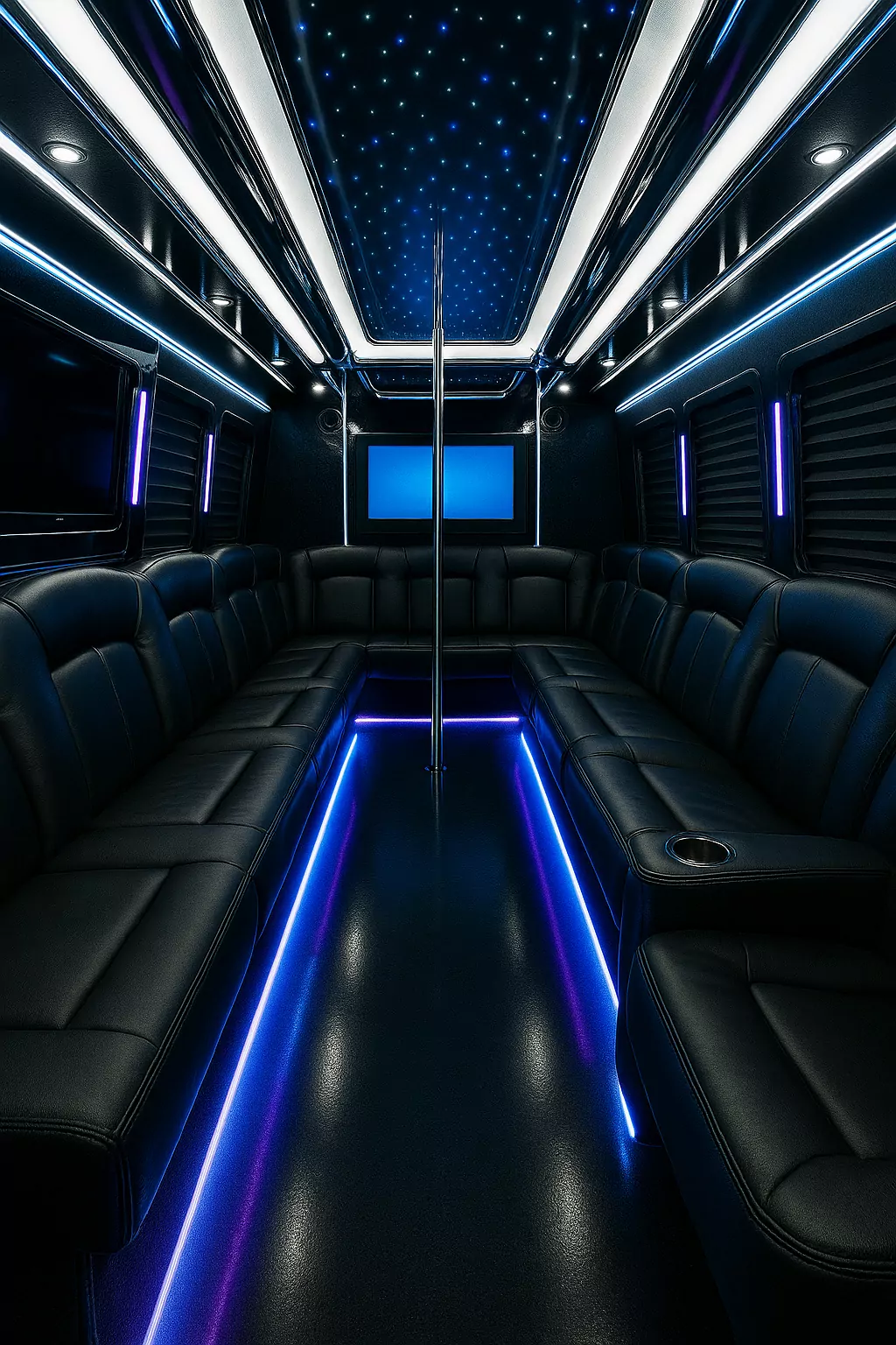 26 Passenger Party Bus interior example