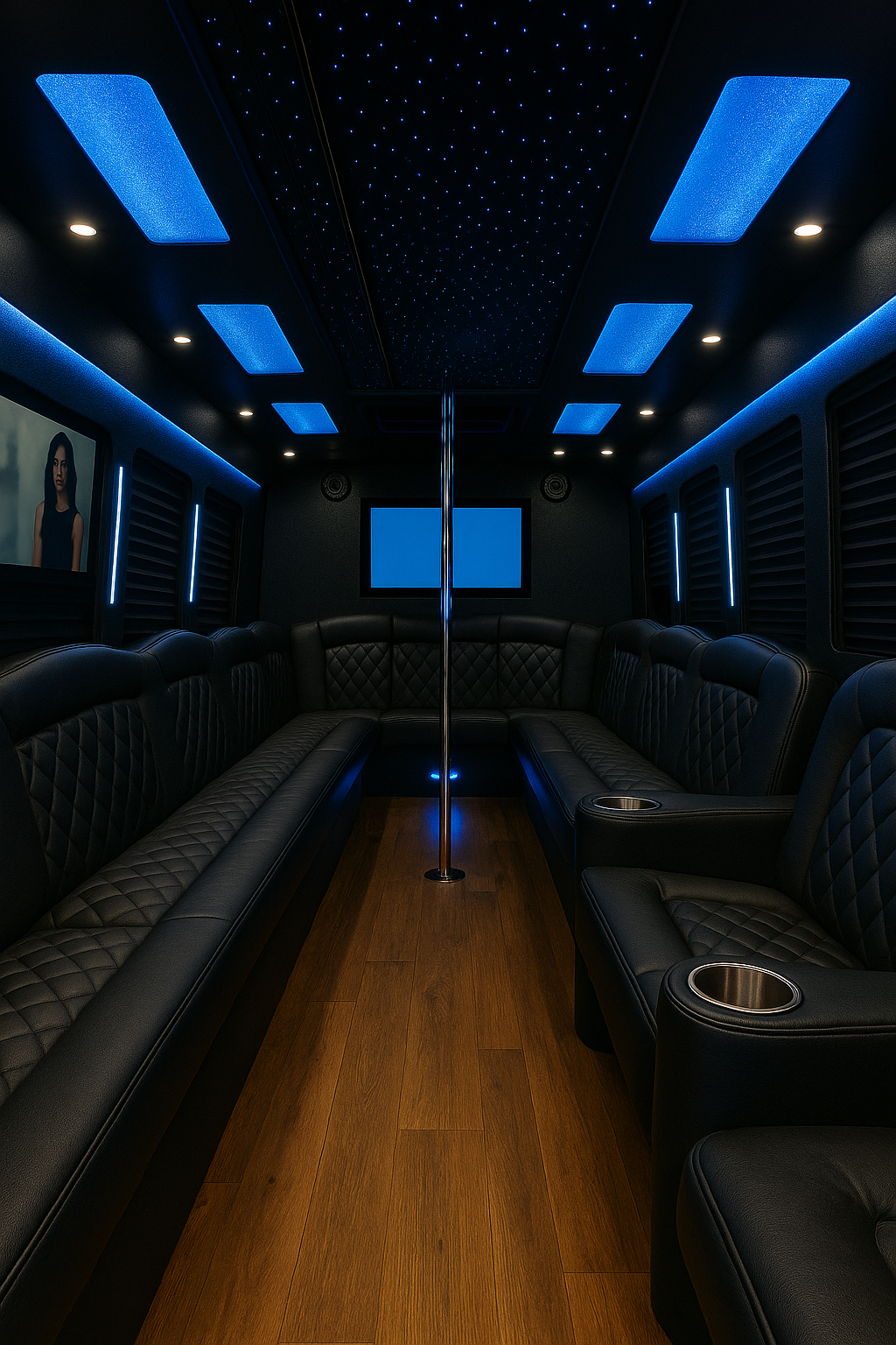 30 Passenger Party Bus interior - luxury ride from New Caney