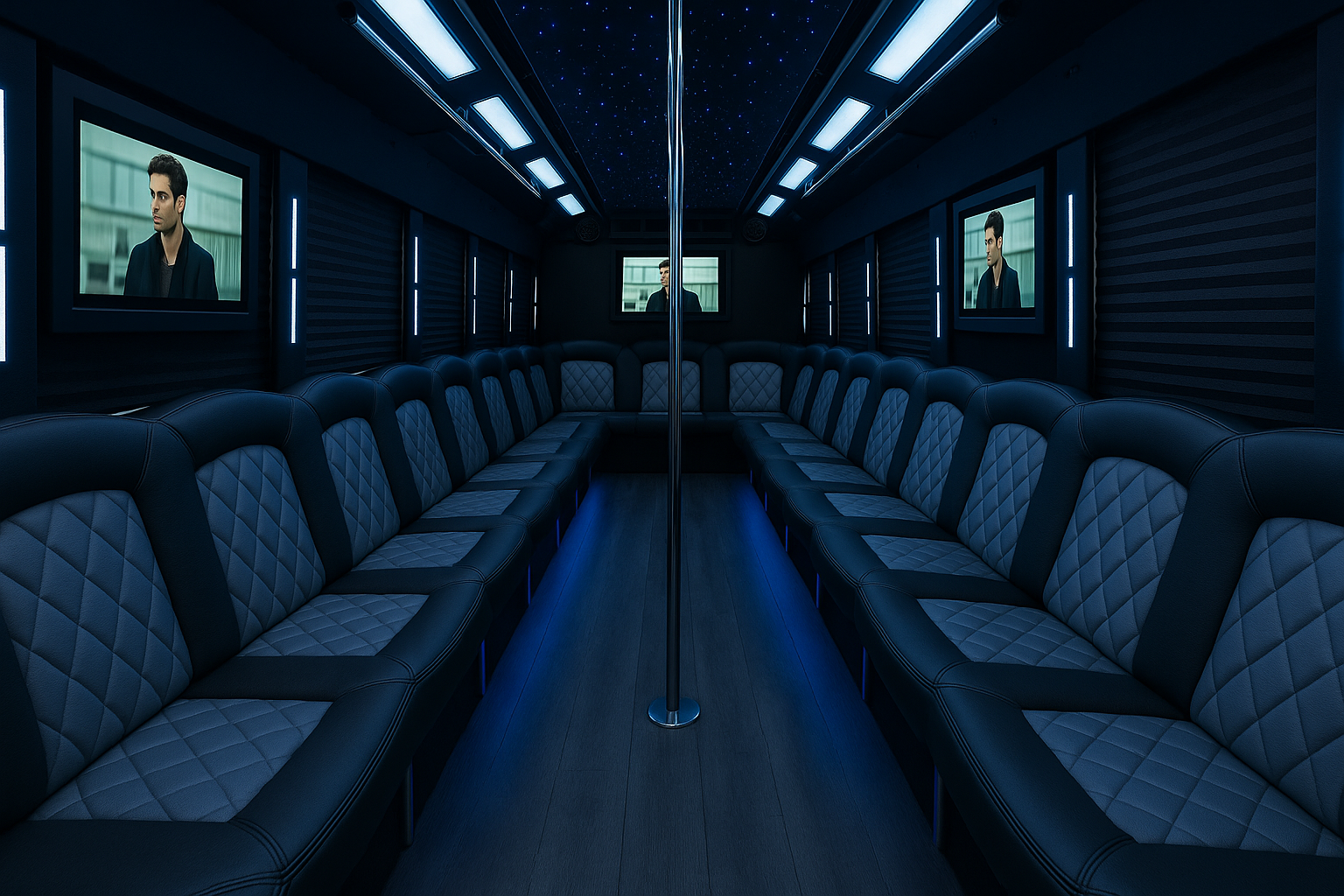 45 Passenger Party Bus interior example