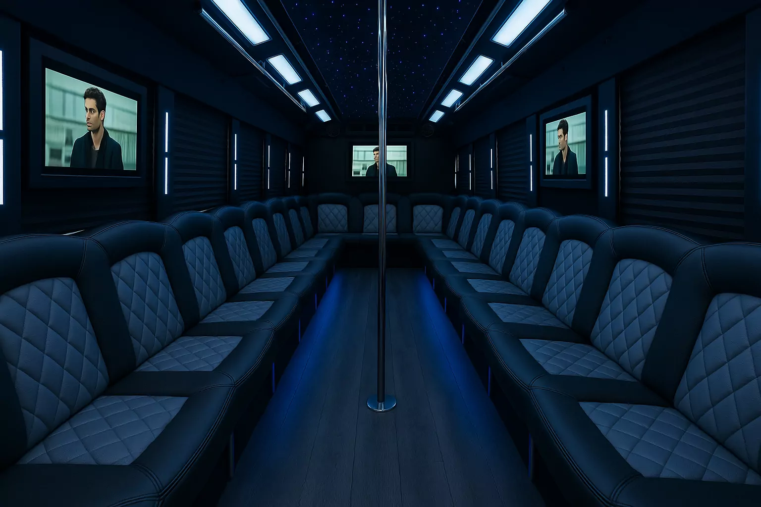 45 Passenger Party Bus interior example