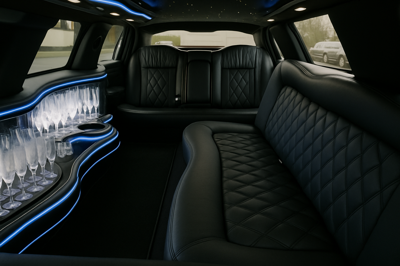 8 Passenger Stretch Limousine interior - luxury leather seating